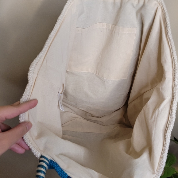 MixIt Multicolor Jute & Cotton Large Tote Bag Blue and Cream Tote Bag - Picture 8 of 15